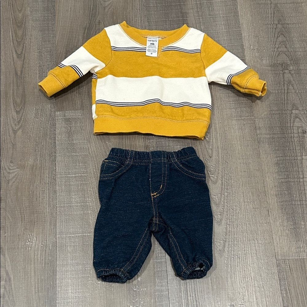 Carters Striped Yellow and White Baby Sweater with Blue Pants